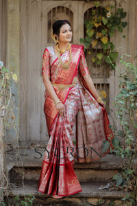 Premium Banarasi Tissue Silk Saree with Handwork Blouse(Unstitched)