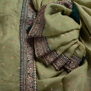 Green Colour Sequence Embroidery Saree With Blouse