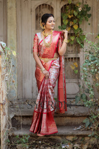 Premium Banarasi Tissue Silk Saree with Handwork Blouse(Unstitched)