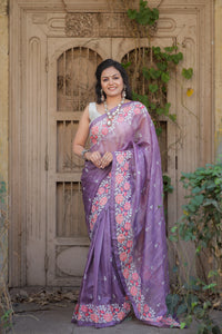 Pure Soft Organza Silk Fancy Saree With Blouse(Unstitched)